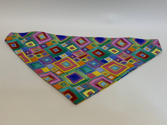 Dog Bandana - Multicolor Geometric shapes  -  for 2 inch collar