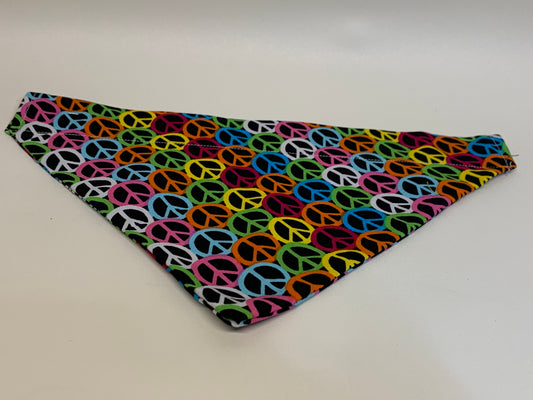 Dog Bandana - Multicolor peace signs  -  for 2 inch collar