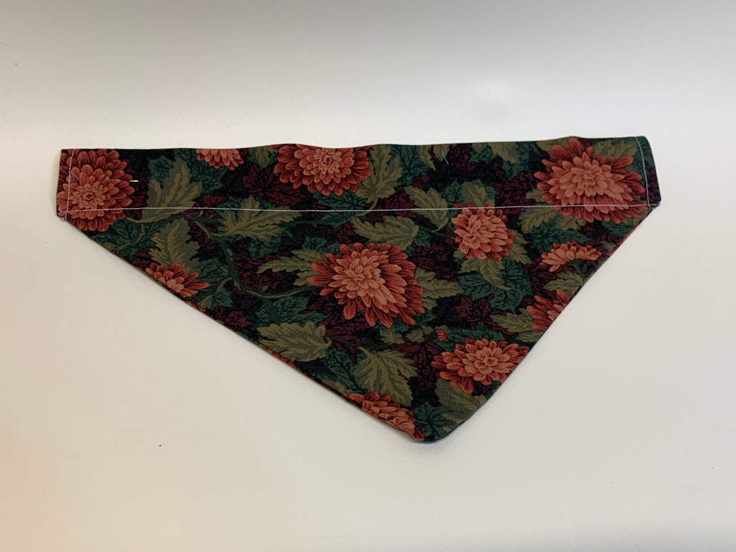 Dog Bandana -Dark red flowers  -  for 2 inch collar