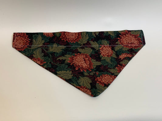 Dog Bandana -Dark red flowers  -  for 2 inch collar