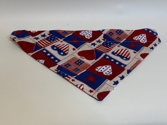 Dog Bandana -Red/White/Blue patriotic geometrics  -  for 2 inch collar