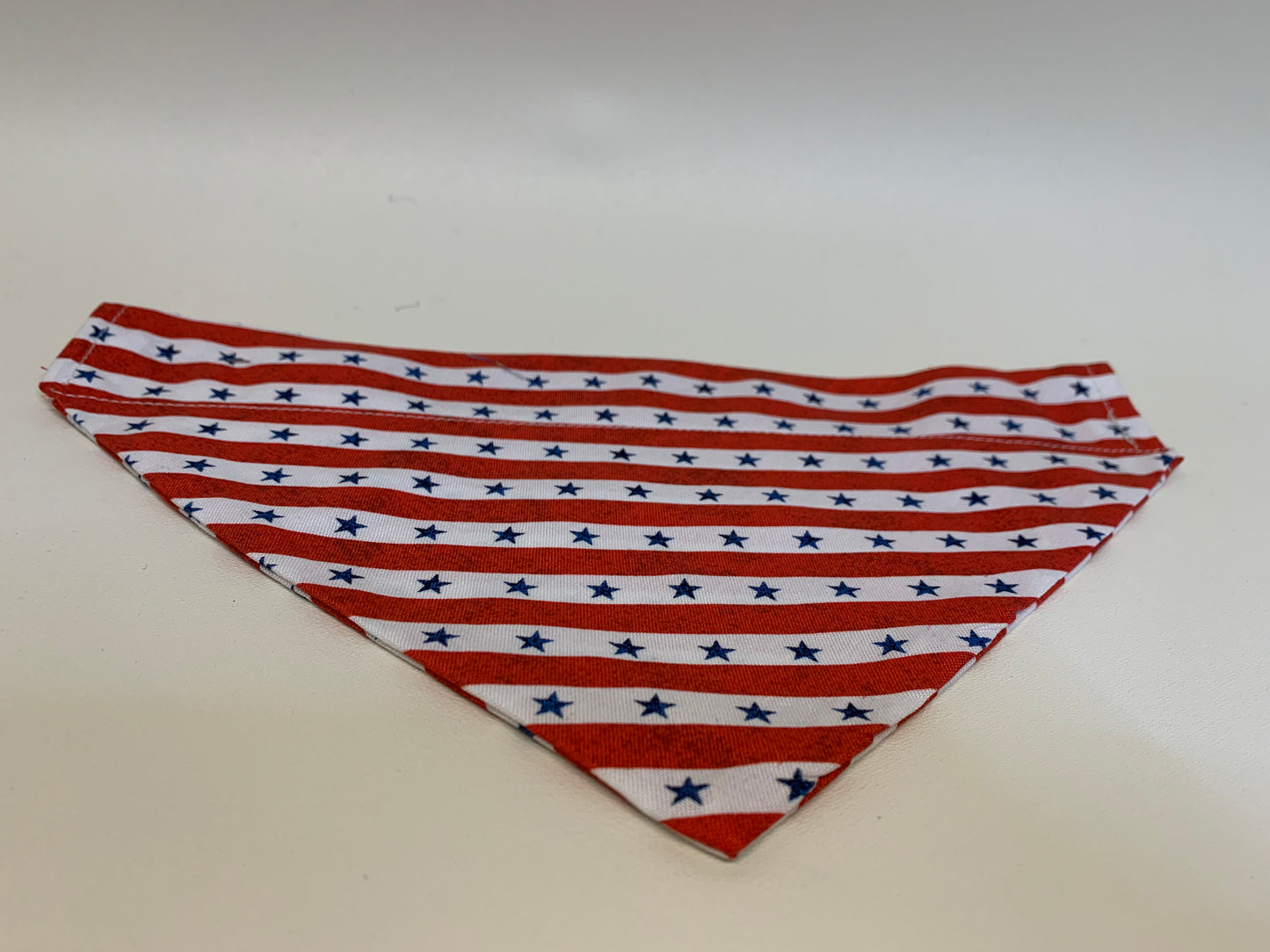 Dog Bandana -Red/white stripes with blue stars -  for 1 1/2 inch collar