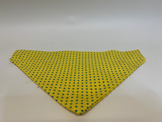 Dog Bandana - Yellow with blue dots -  for 1 1/2 inch collar