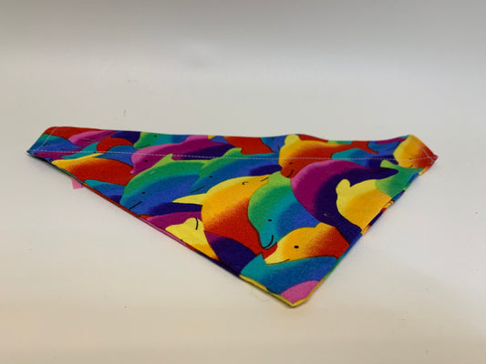 Dog Bandana - multicolored dolphins -  for 1 1/2 inch collar
