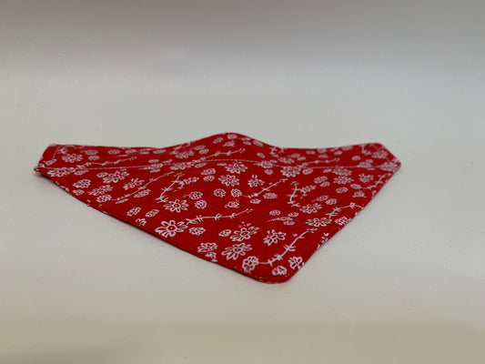 Dog Bandana  - Red and white florals -  for 1/2  inch collar