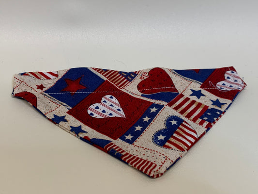 Dog Bandana -Red/White/Blue Geometric -  for 1  inch collar