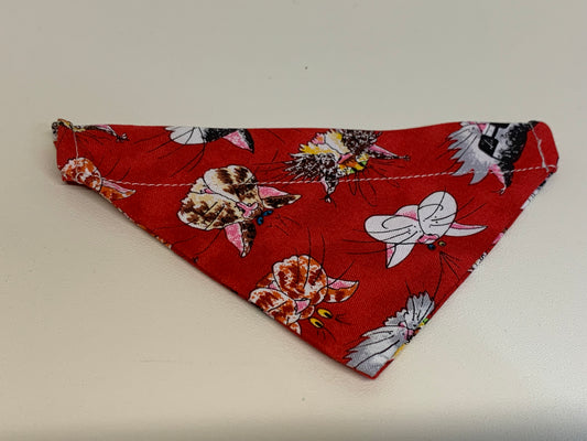 Dog Bandana  - Cats on a red background -  for 1/2  inch collar