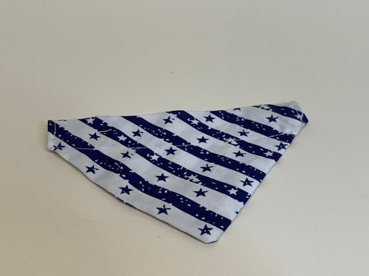 Dog Bandana  - Blue and white stripes with stars-  for 1/2  inch collar