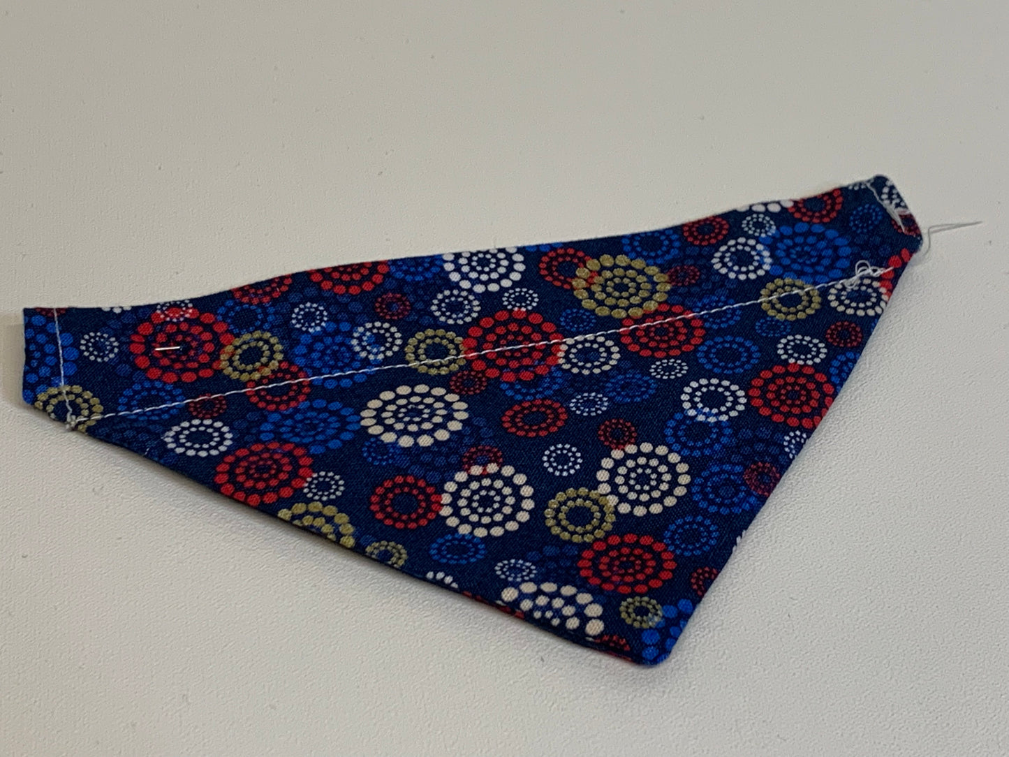 Dog Bandana  - Red/Blue/white  geometric -  for 1/2  inch collar