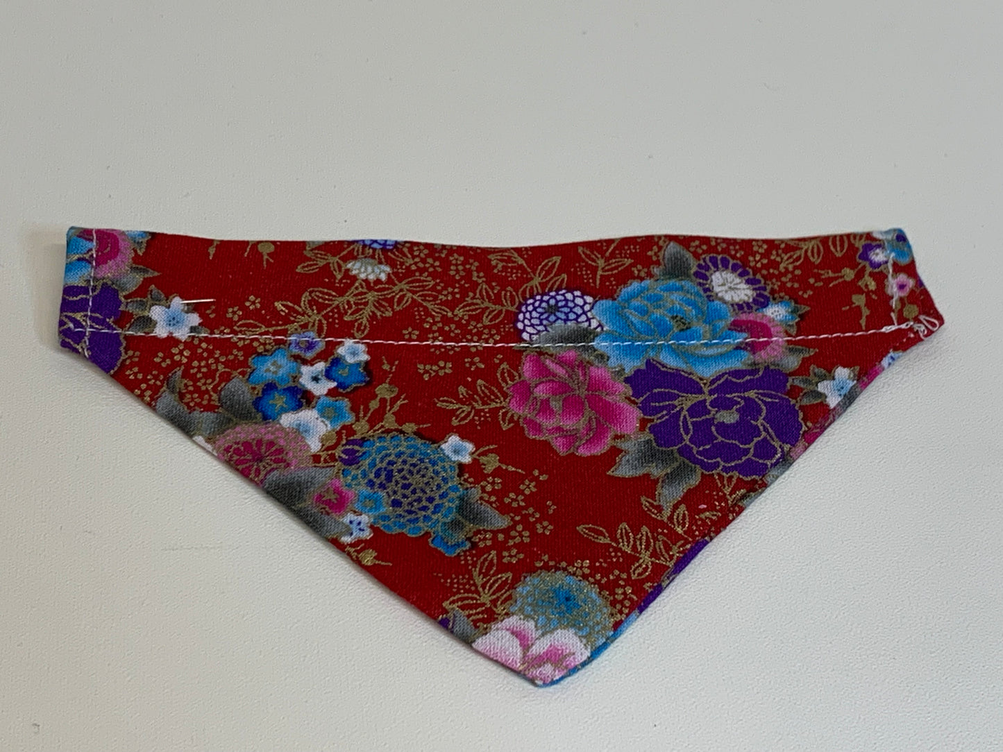 Dog Bandana  - Red with flowers -  for 1/2  inch collar