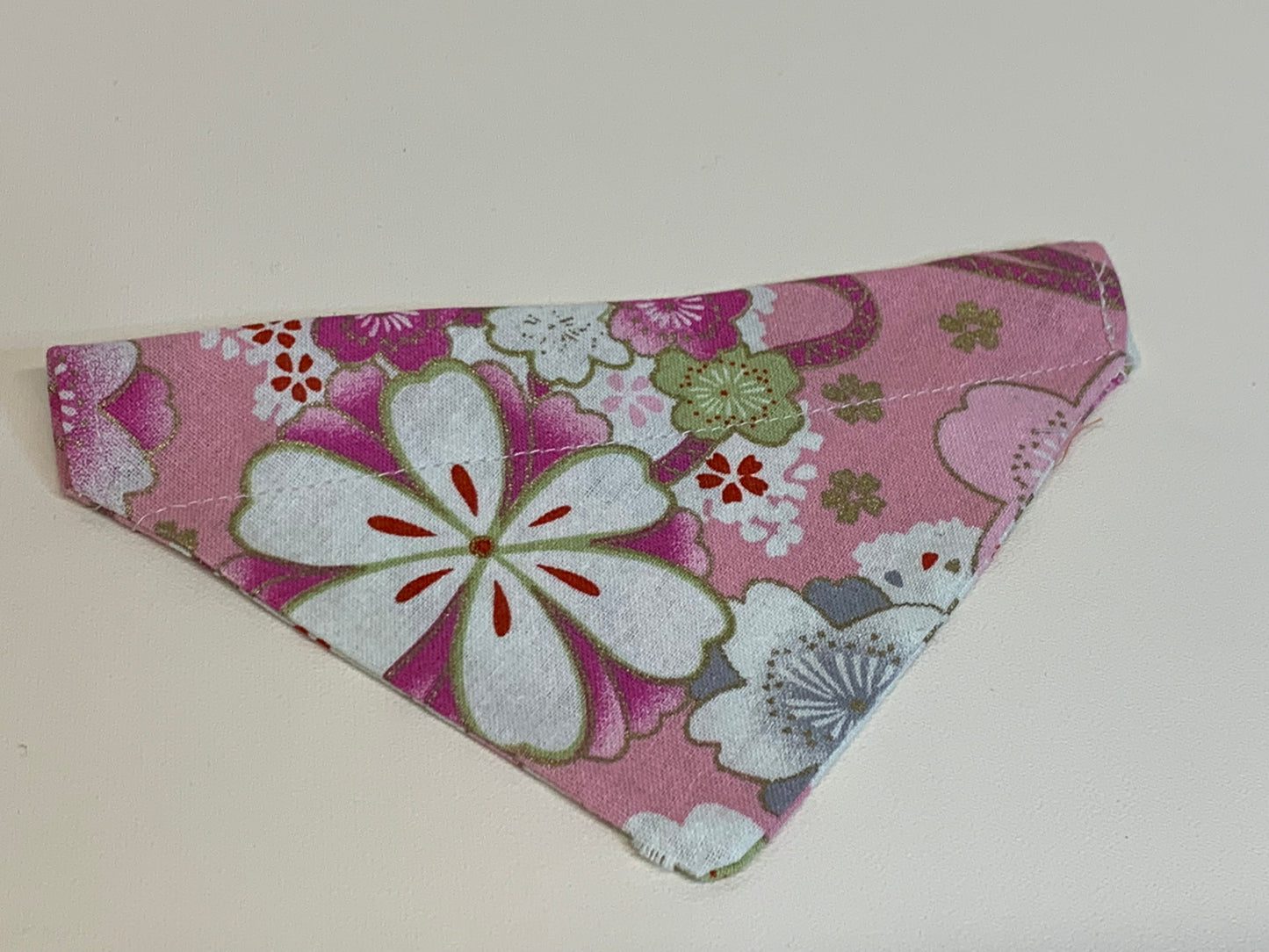 Dog Bandana  - Pink and white florals -  for 1/2  inch collar