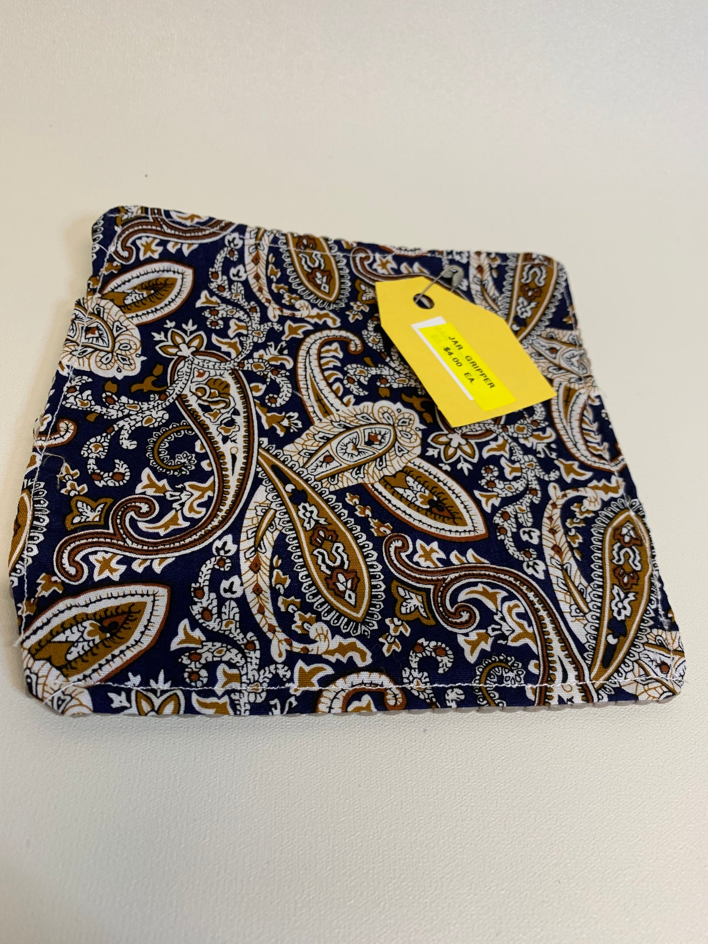 Bottle Gripper - 6" x 6" - Navy/gold/white paisley