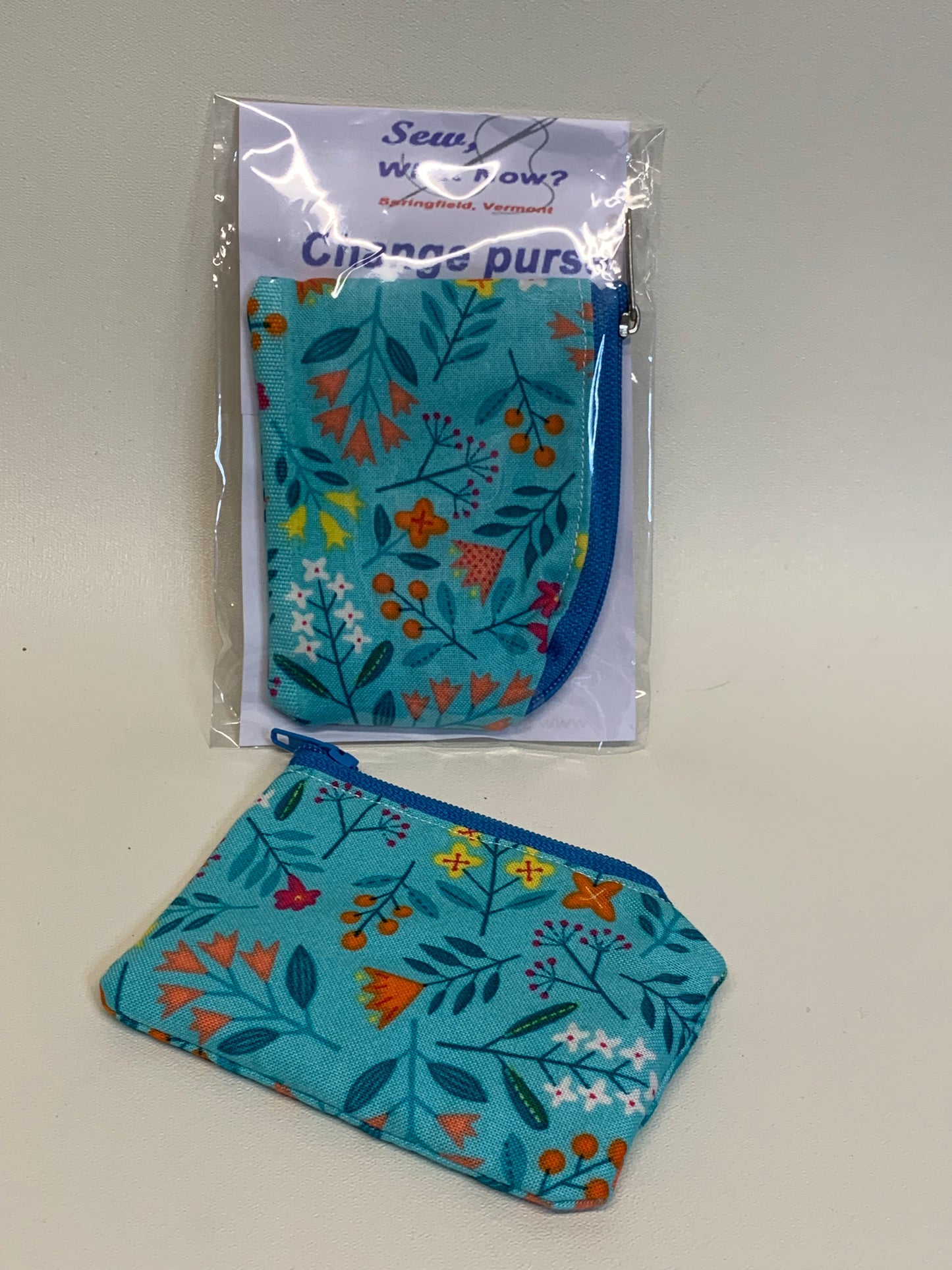 Change Purse - Teal with flowers