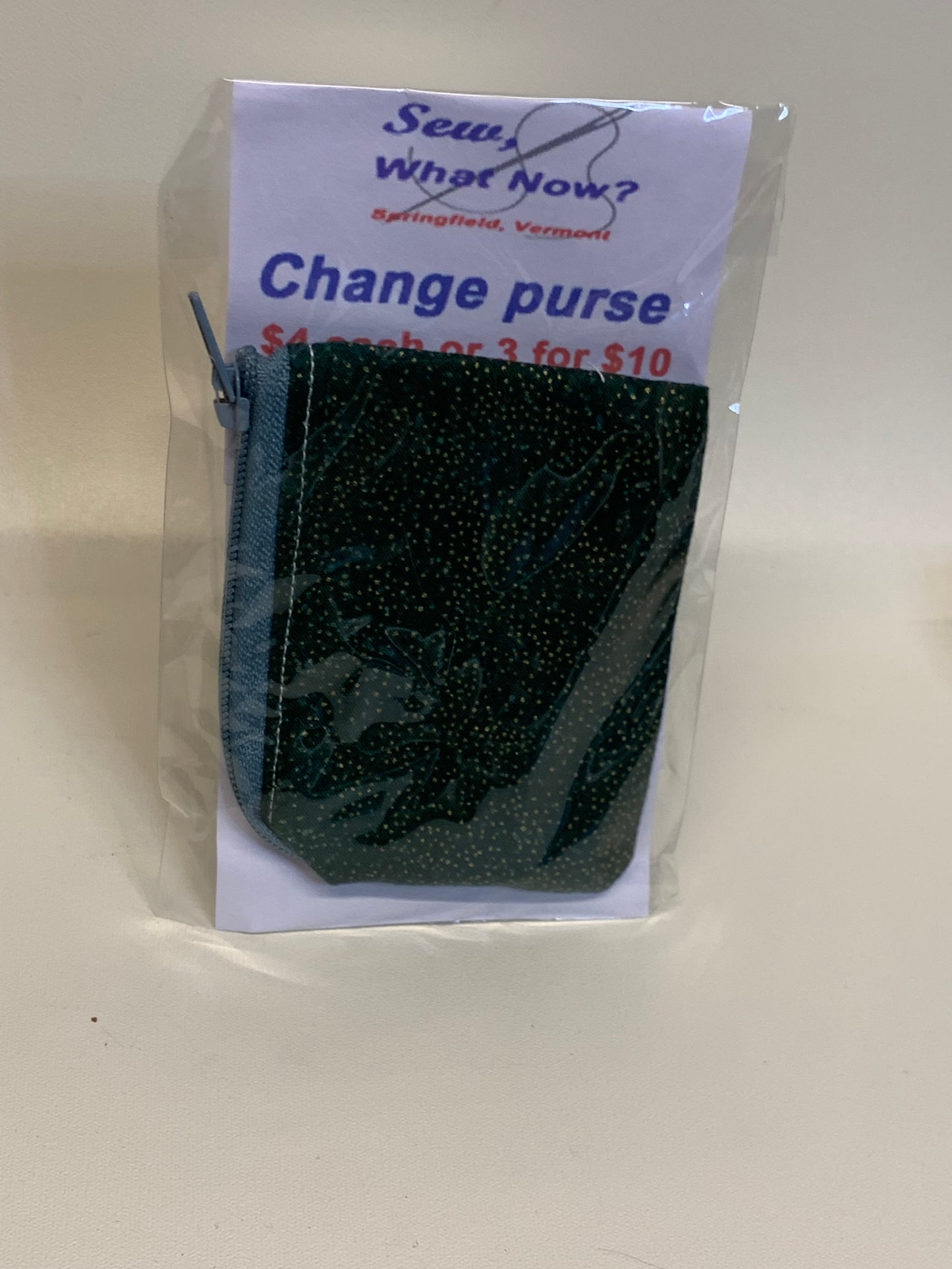 Change Purse - Green with gold dots