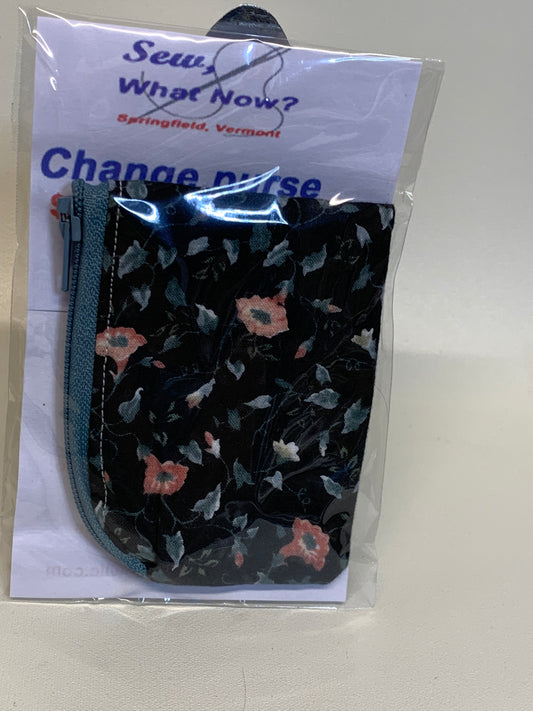 Change Purse - Black with pink flowers