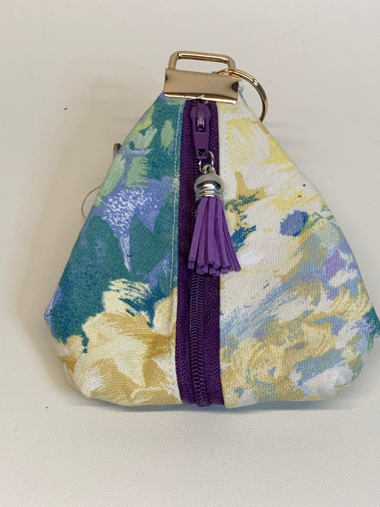 Key FOB /Change Purse - light blue/yellow floral