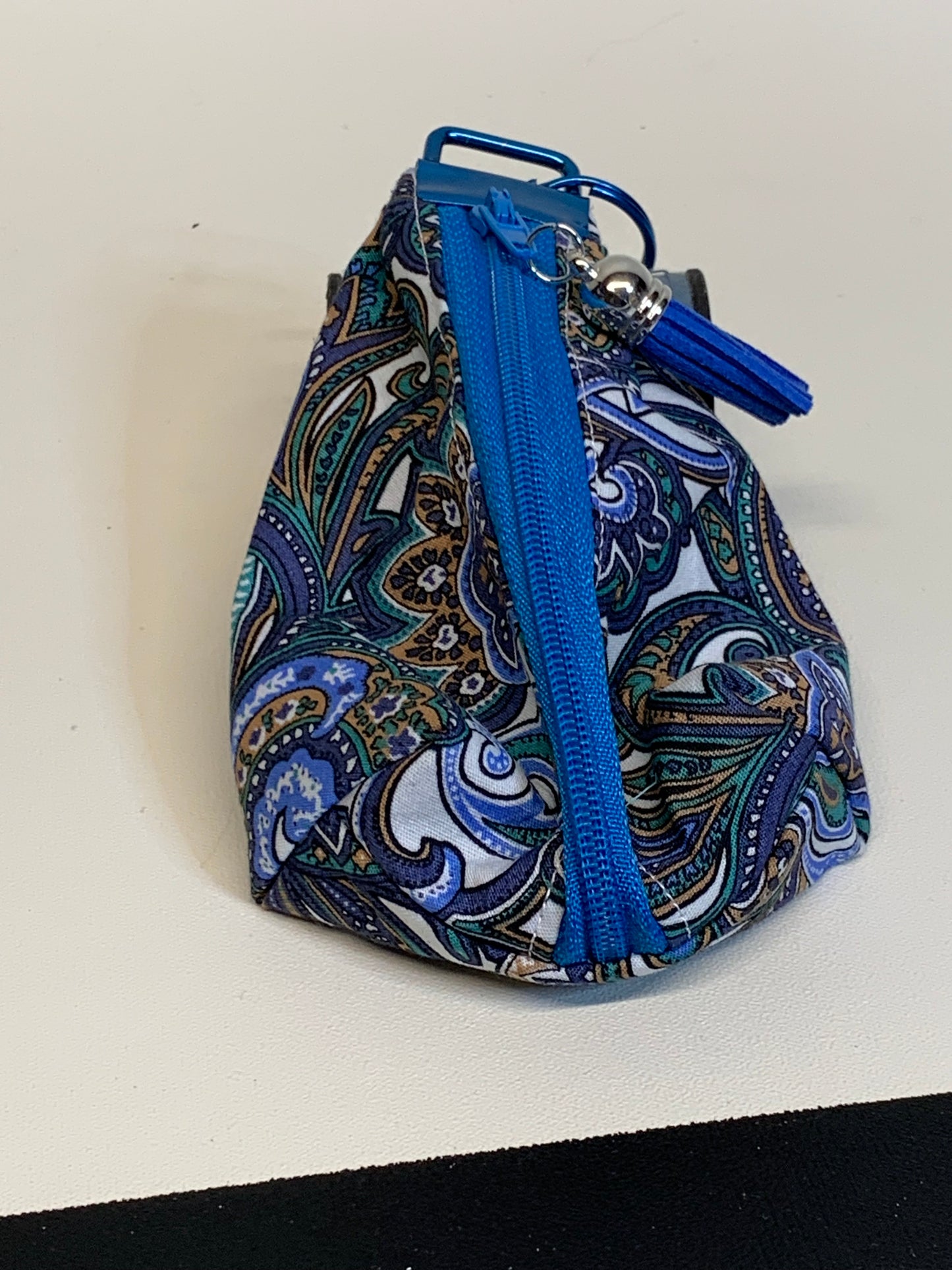 Key FOB /Change Purse - Blue/white paisley