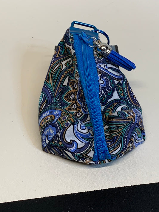 Key FOB /Change Purse - Blue/white paisley