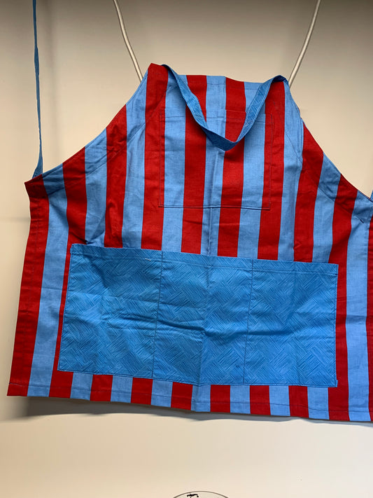 Full size Apron -Adjustable neckline. Red and blue stripes