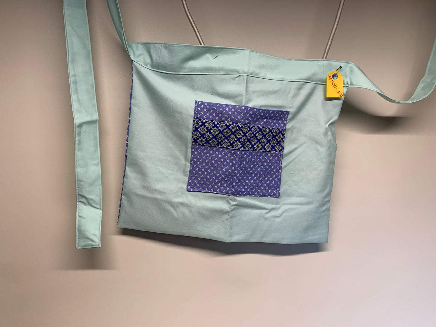 Half Apron - reversable - Mint green and lavender with blue accents