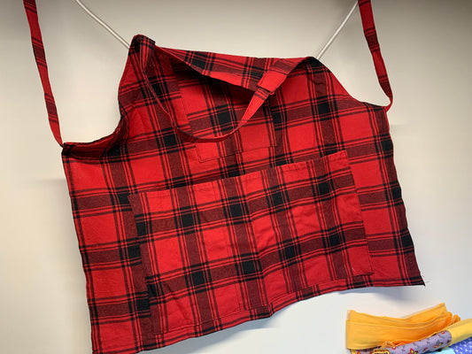 Full size Apron -Adjustable neckline. Red and black plaid