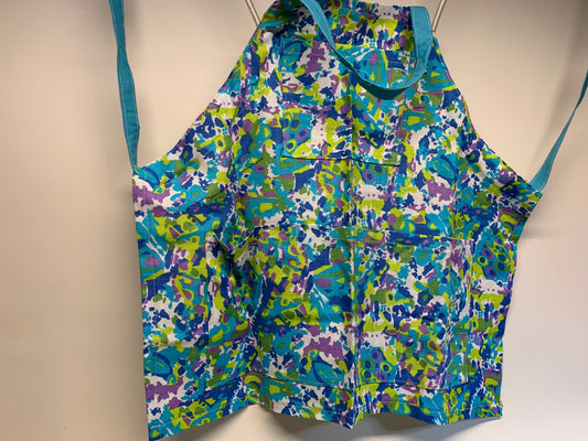 Full size Apron -Adjustable neckline. Blue/green/purple/white tones