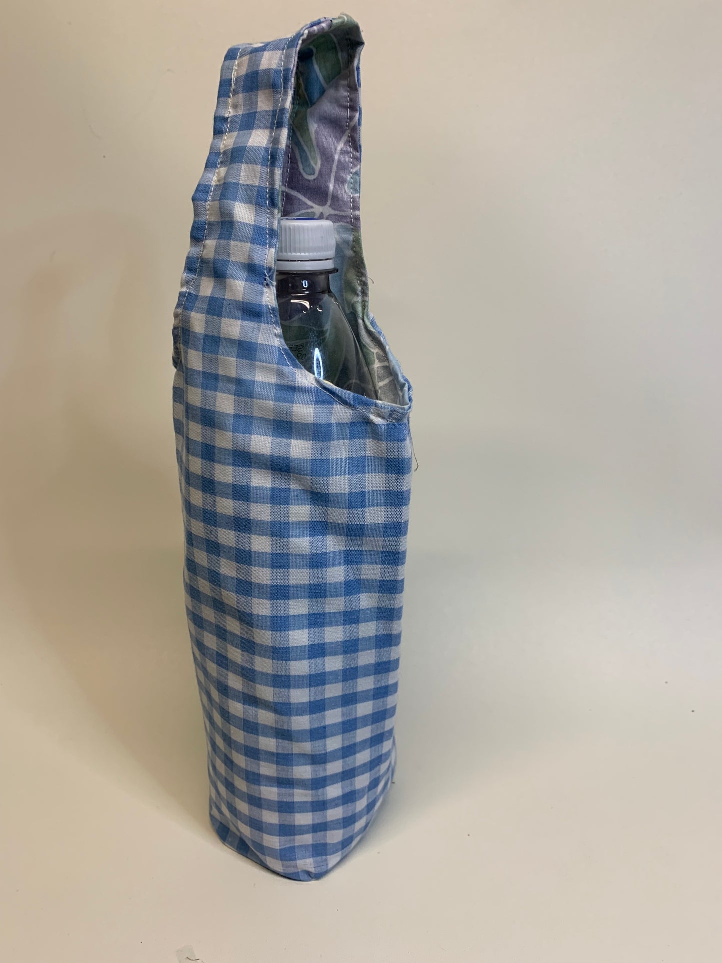 Bottle Bag - Light blue and white plaid -   for 1 liter bottles