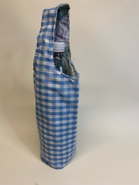 Bottle Bag - Light blue and white plaid -   for 1 liter bottles