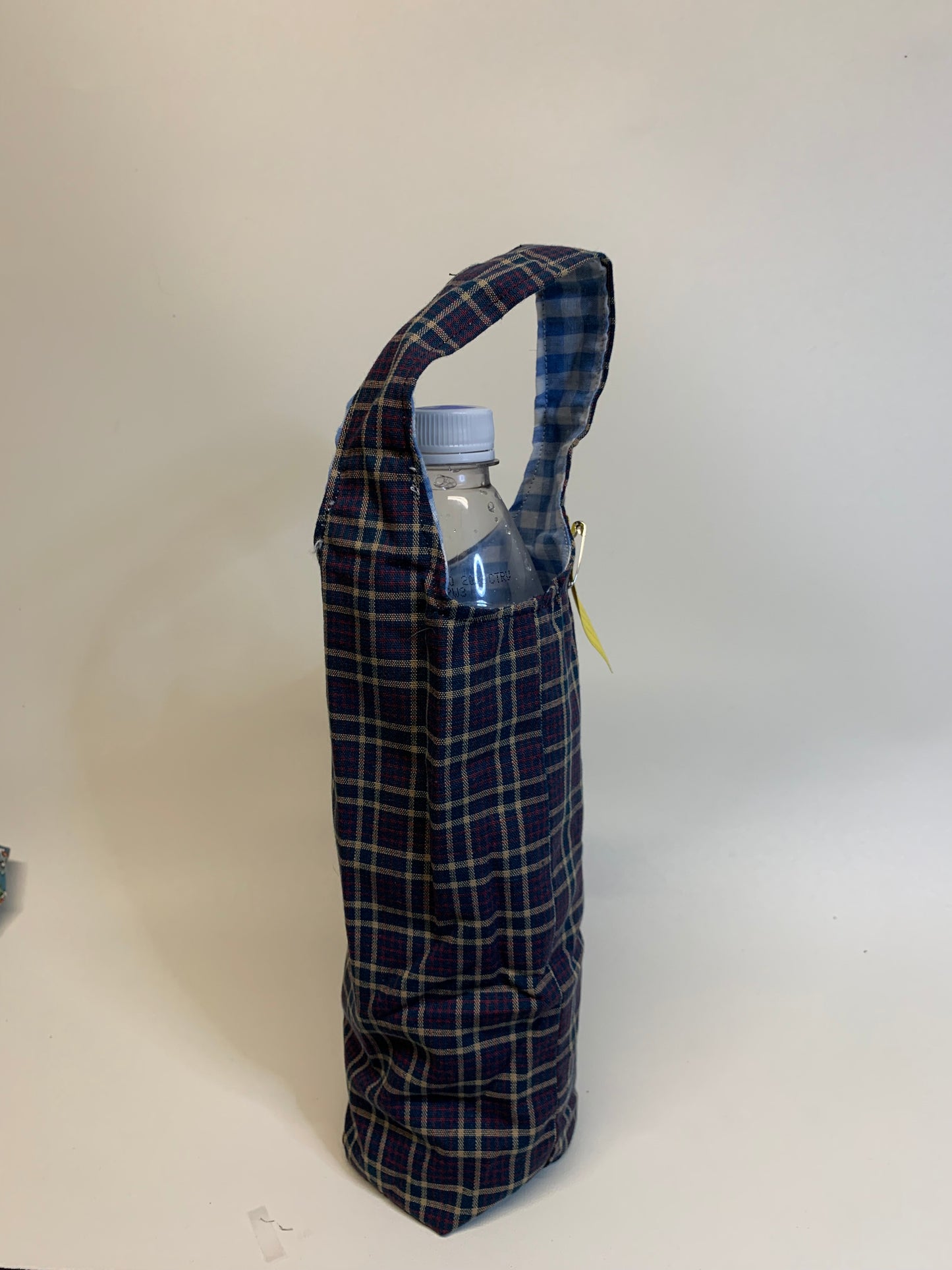 Bottle Bag - Navy/red/tan plaid-   for 1 liter bottles