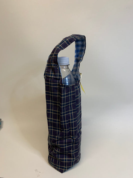 Bottle Bag - Navy/red/tan plaid-   for 1 liter bottles