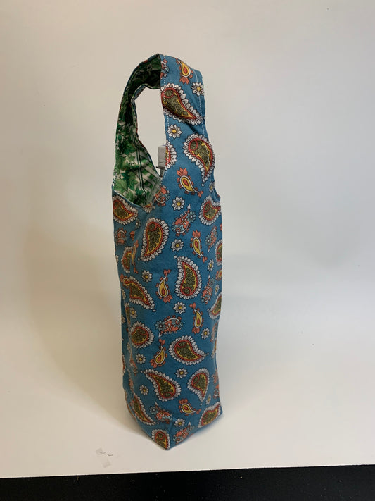 Bottle Bag - Green paisley-   for 1 liter bottles