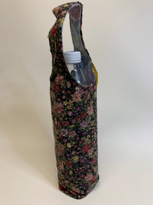 Bottle Bag - Dark tone floral pattern-   for 1 liter bottles