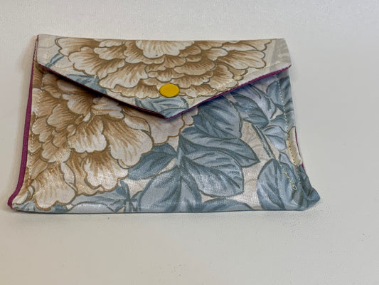 Simple snap envelope Wallet -Off white with tan/light blue flowers