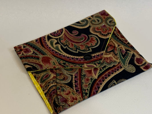 Simple snap envelope Wallet -Black with maroon/green/gold paisley