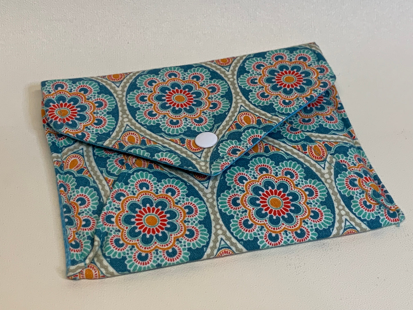 Simple snap envelope Wallet - blues and orange colored pattern