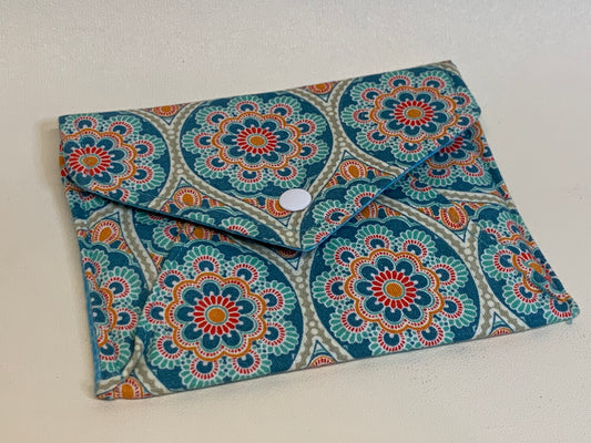 Simple snap envelope Wallet - blues and orange colored pattern