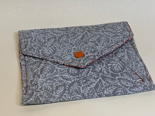 Simple snap envelope Wallet - grey and white leaves