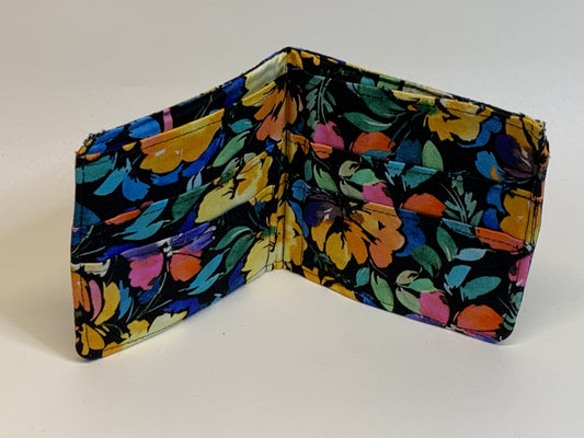 Bi-fold Wallet - Black with flowers