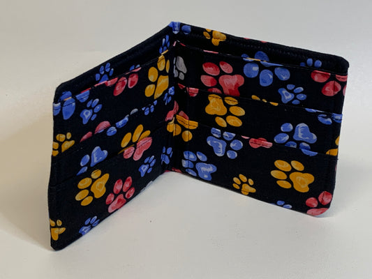 Bi-fold Wallet - Black with red/blue/yellow paw prints