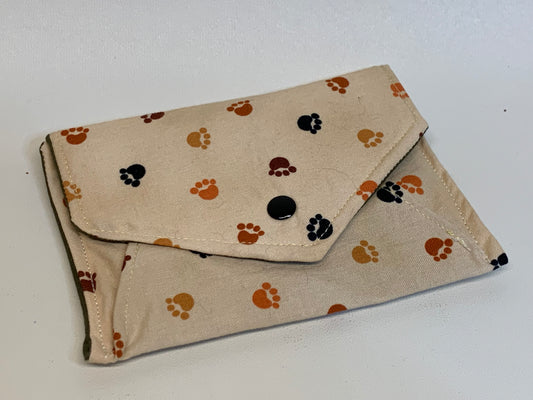 Simple snap envelope Wallet - tan with paw prints