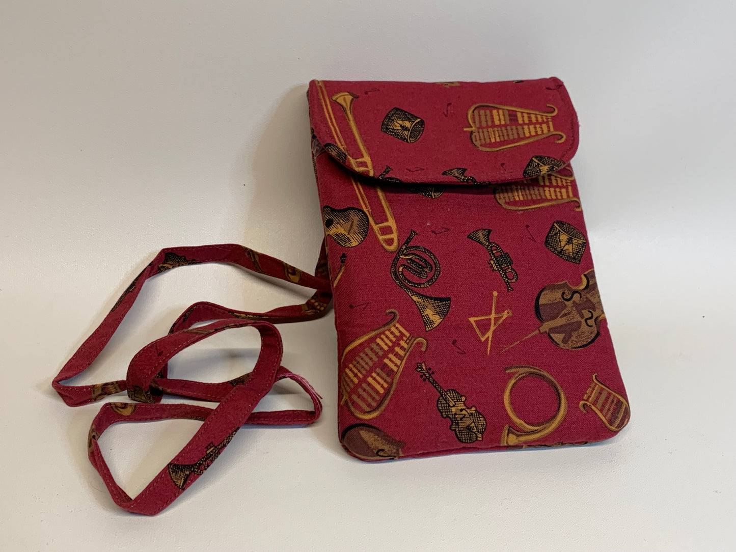 Small Crossbody Purse / Cell Phone Bag -Maroon with musical instruments  5"W x 7"H (Copy) (Copy) (Copy)