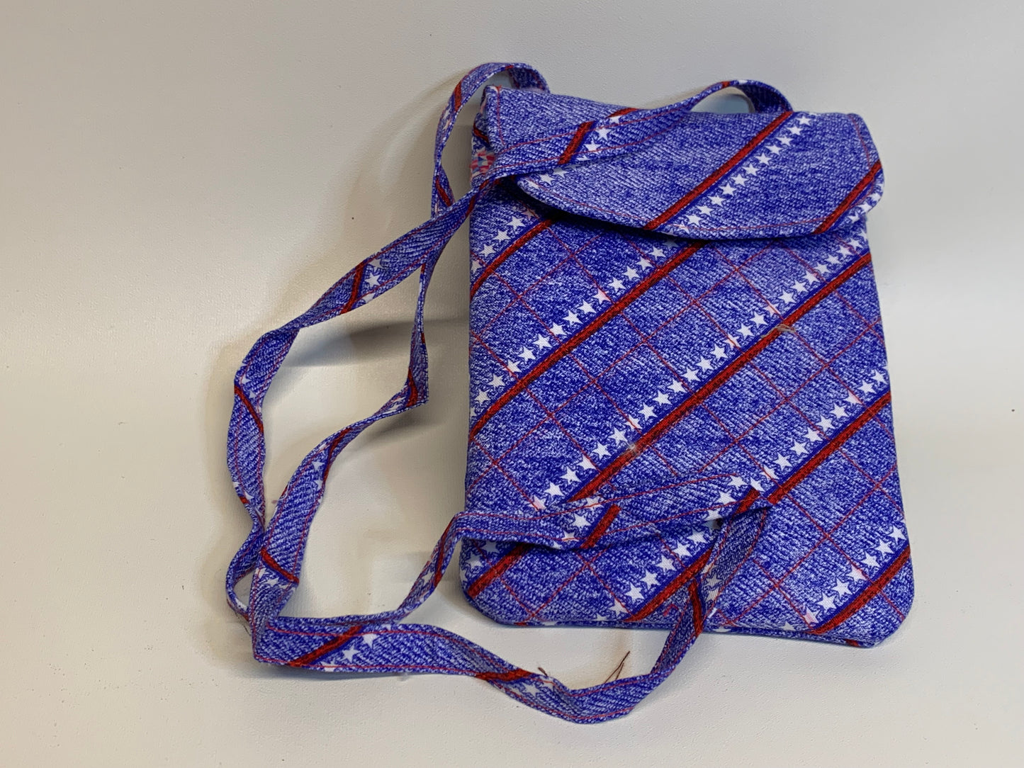 Small Crossbody Purse / Cell Phone Bag -Blue with red stripes and white stars.  5"W x 7"H (Copy)