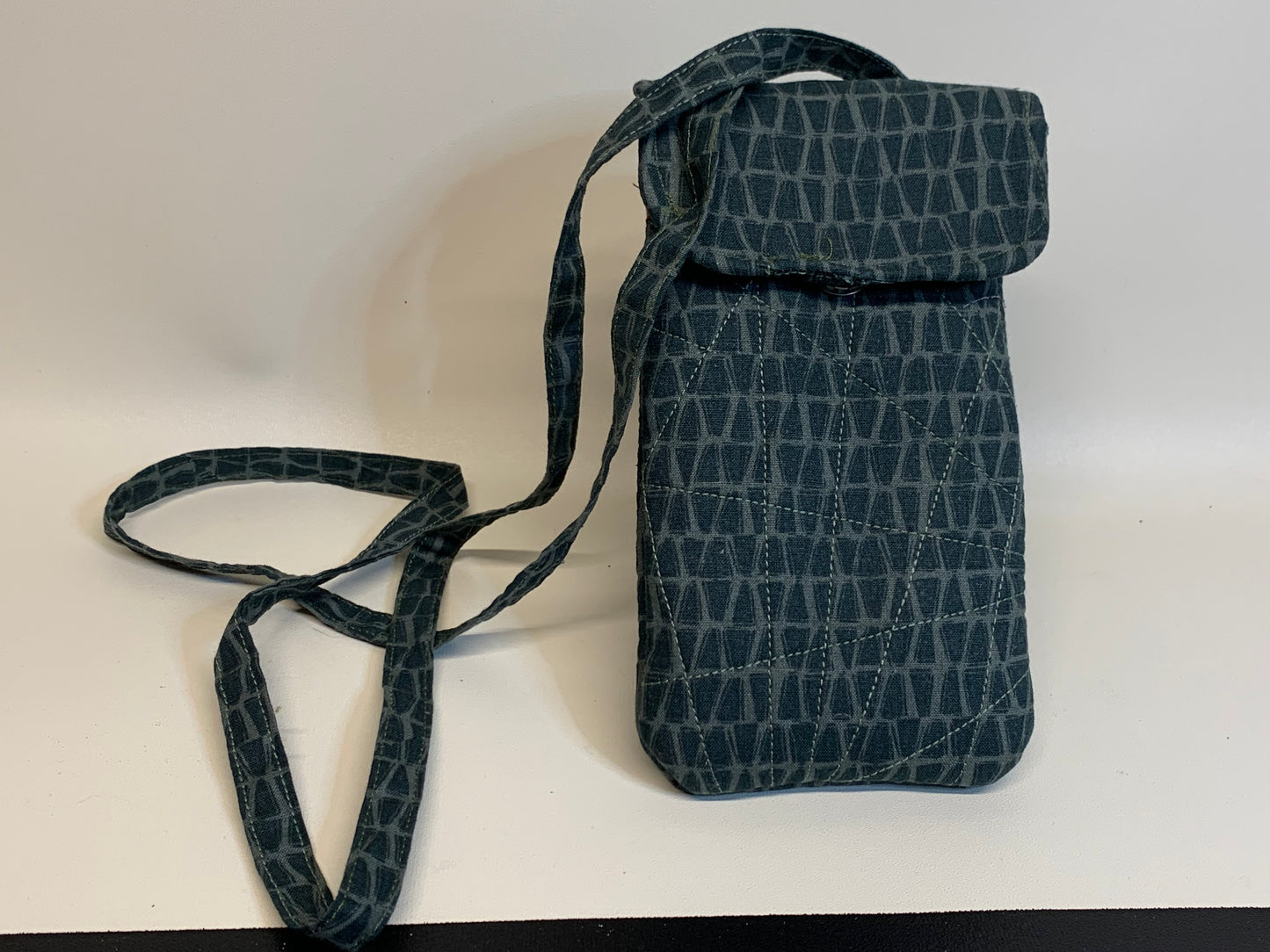Small Crossbody Purse / Cell Phone Bag - Green Geometrics . 4"W x 7"H