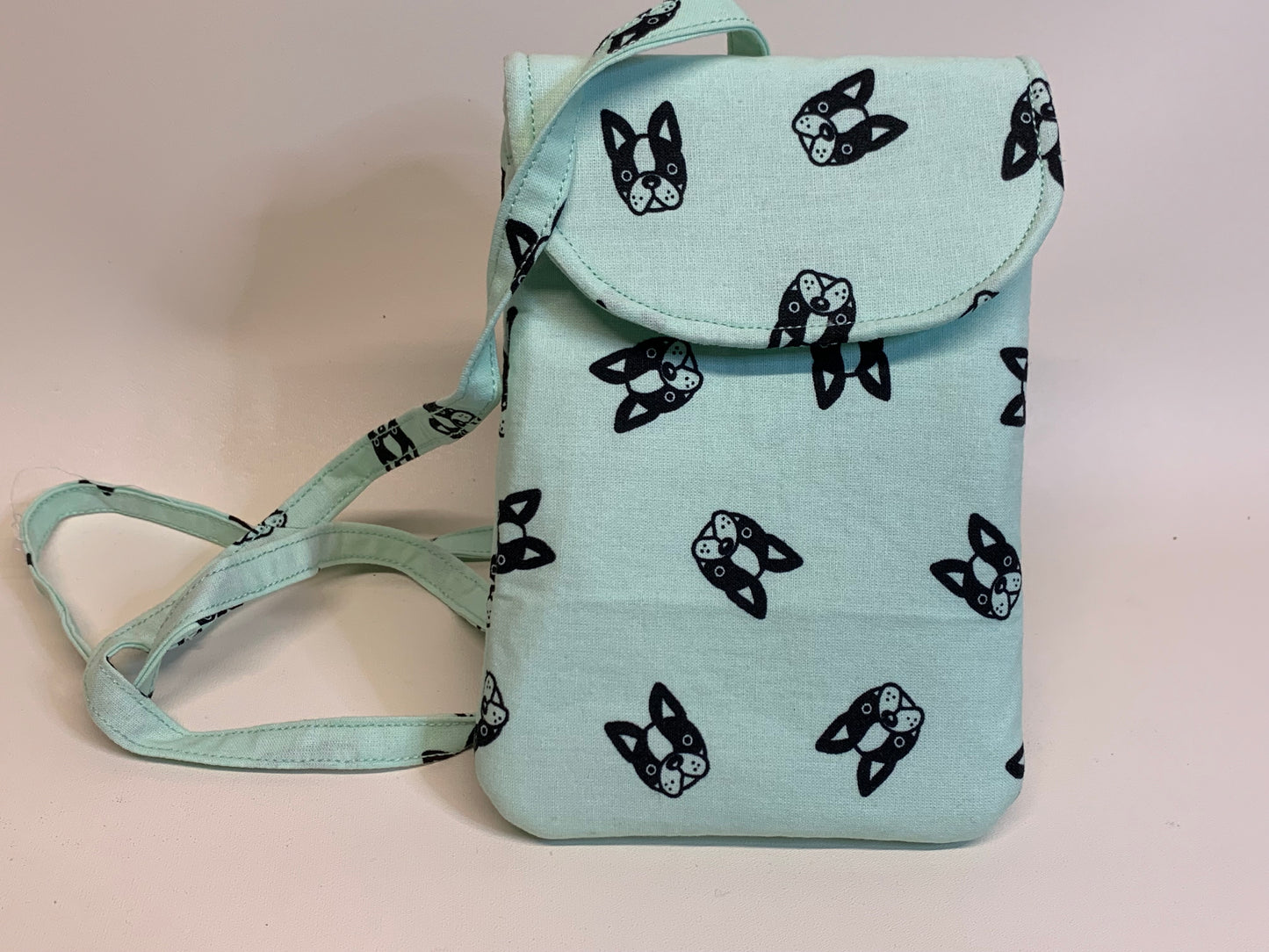 Small Crossbody Purse / Cell Phone Bag - Mint green with Boston Terrier . 5"W x 7"H