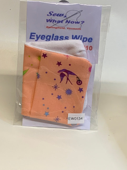 Eyeglass Wipe -Peach with birds and stars