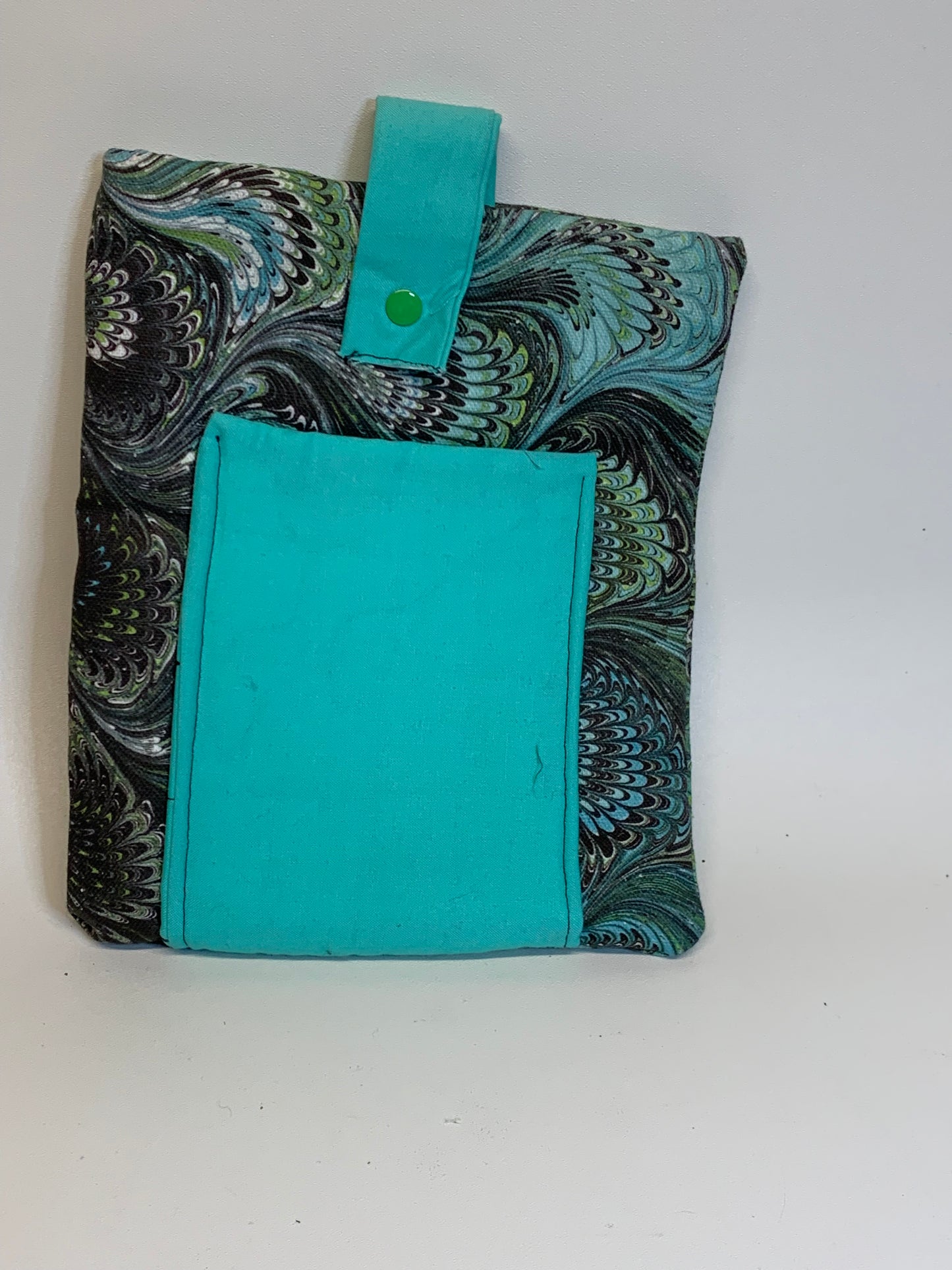 Book / Tablet Sleave - Teal paisley - 8 1/4" x 7" with snap closure and front pocket