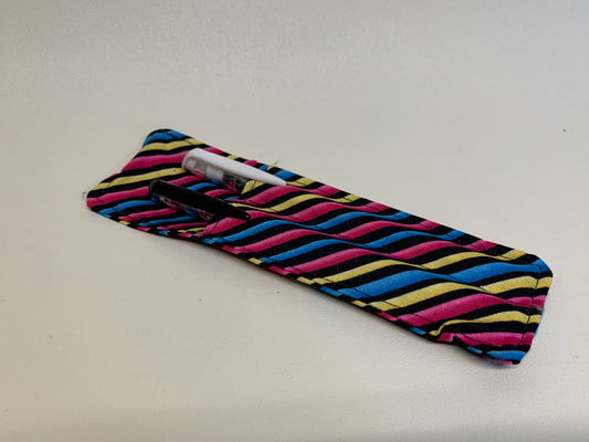 Pen Holder - holds two pens - Multicolor stripes - with elastic band