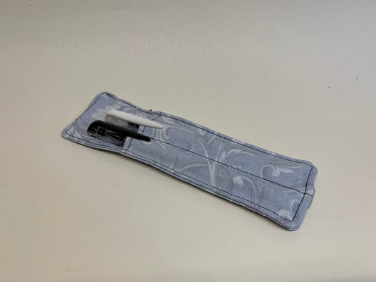 Pen Holder - holds two pens - Grey with swirls - with elastic band