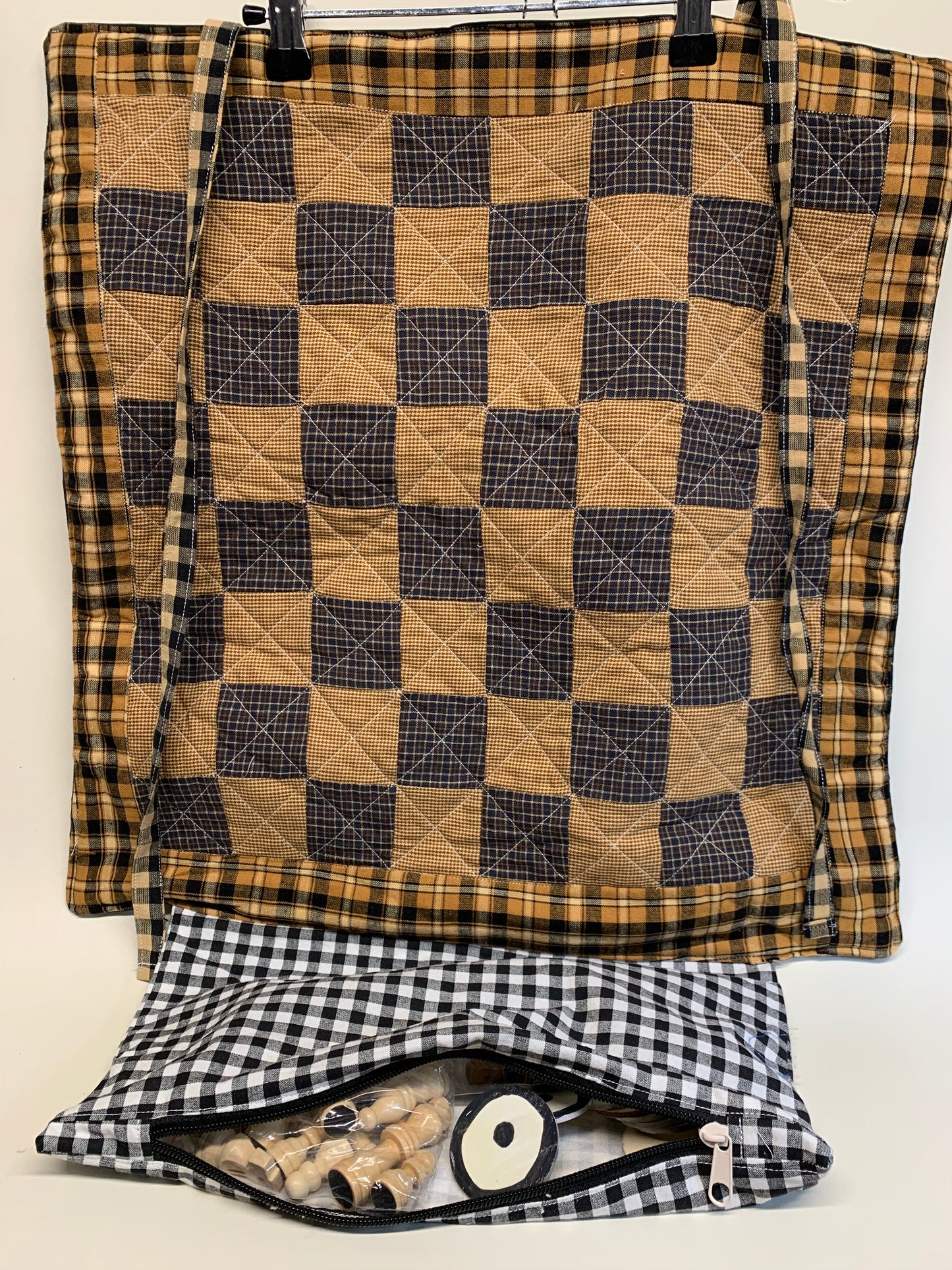 Travel Game Set - Brown Plaid (Chess/TicTacToe) with playing pieces