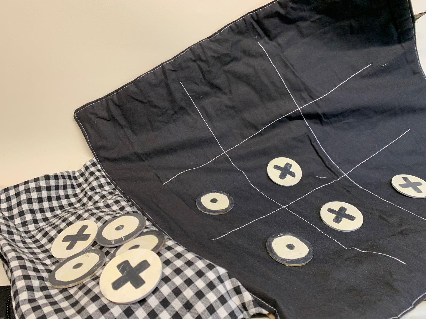Travel Game Set - Brown Plaid (Chess/TicTacToe) with playing pieces